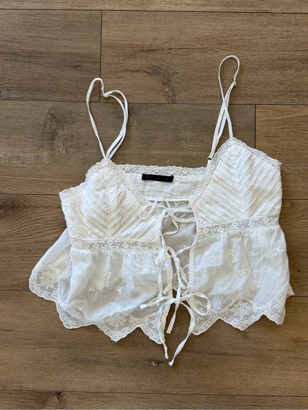 Zara White Lace-Up Eyelet Camisole